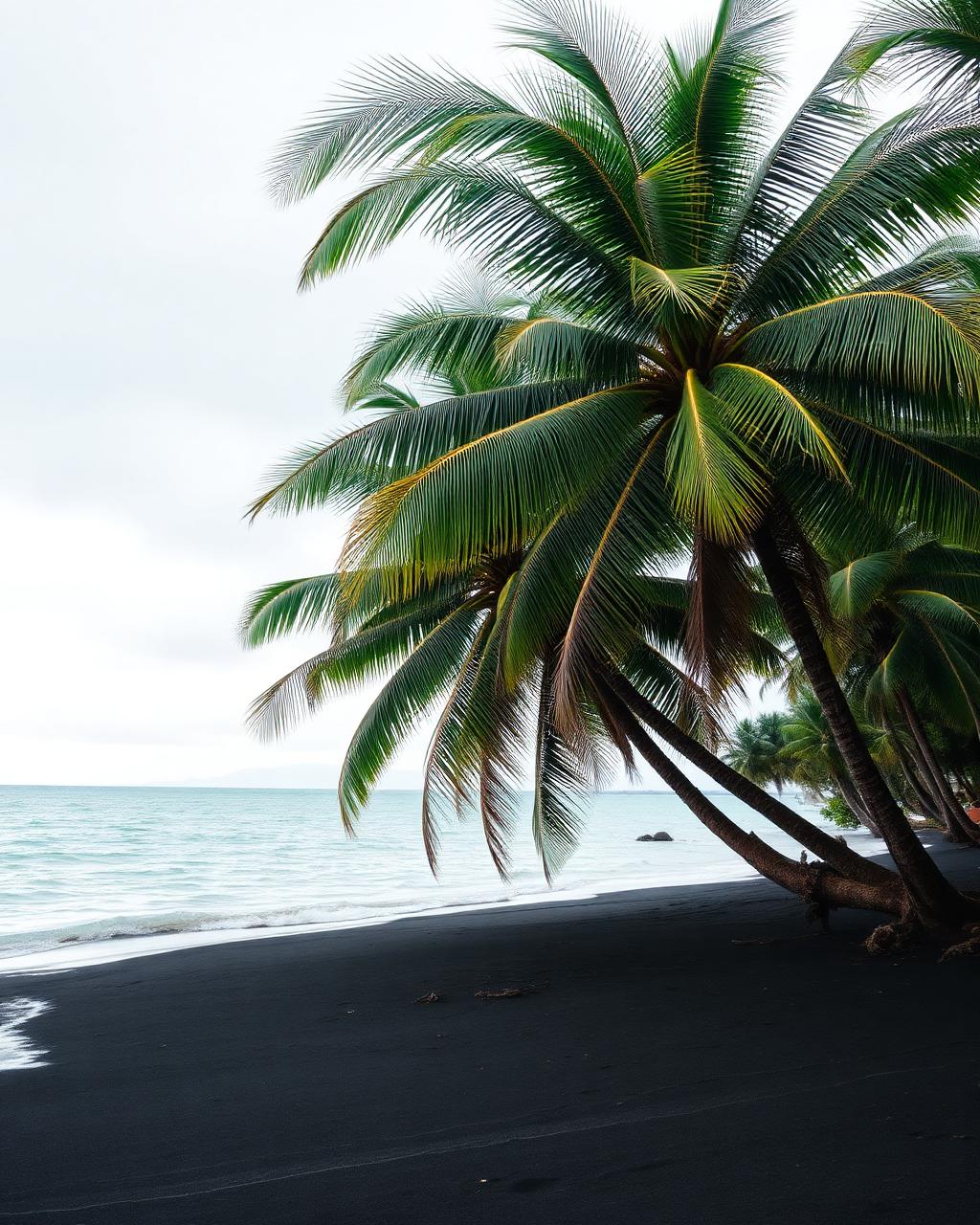 Palm-lined Caribbean shoreline with warm shallow water