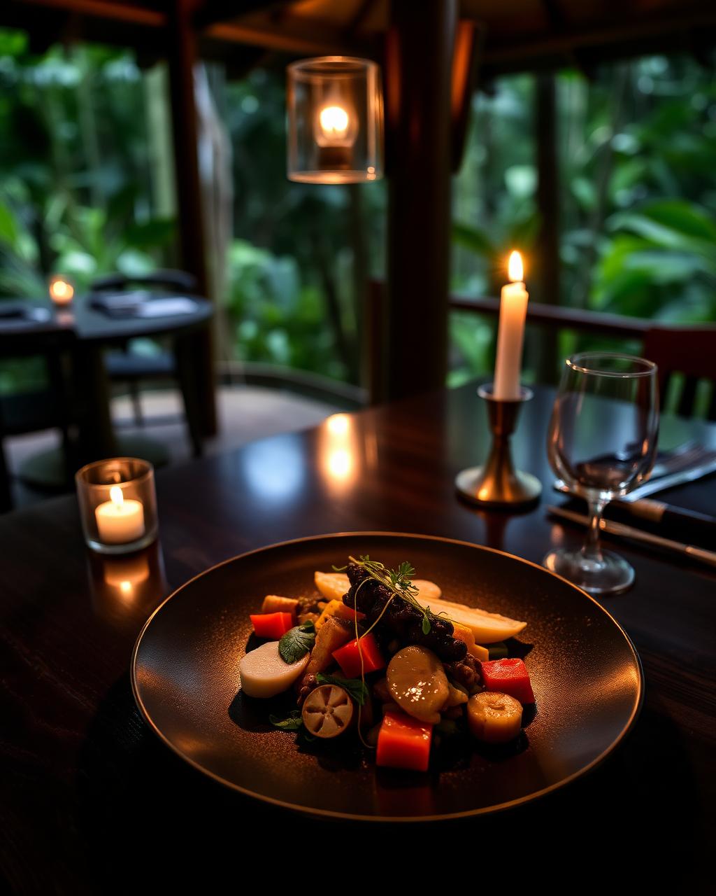 Table set outdoors with local produce at golden hour