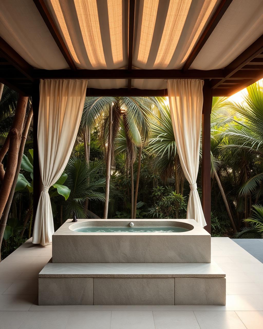 Open-air wellness pavilion surrounded by forest